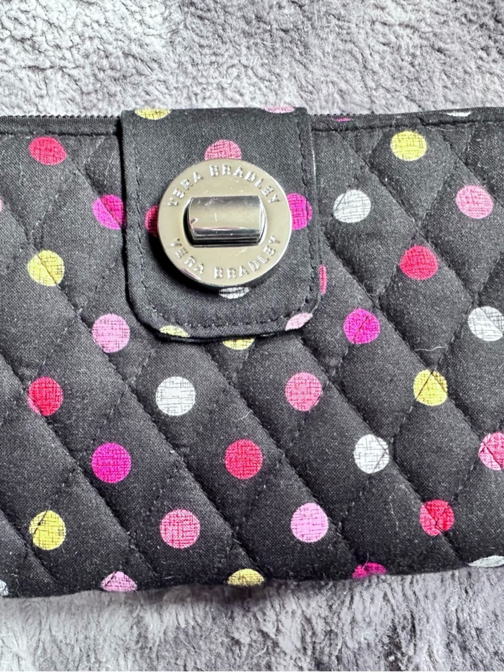 Vera Bradley Black Quilted Polka Dot Turn-Lock Wallet